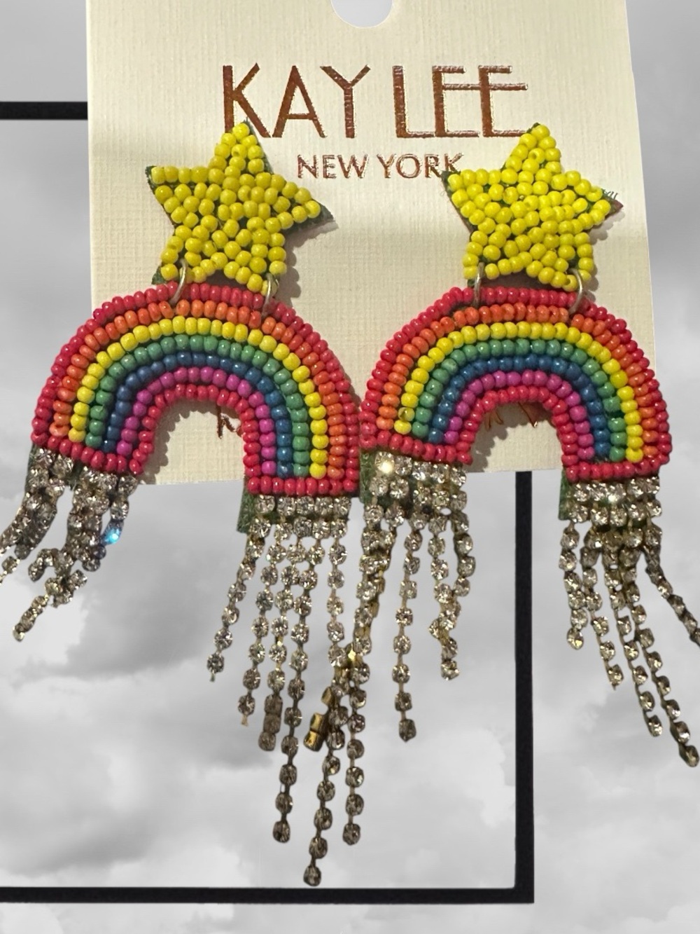 Kay Lee Yellow Star Rainbow Bead Fringe Earrings